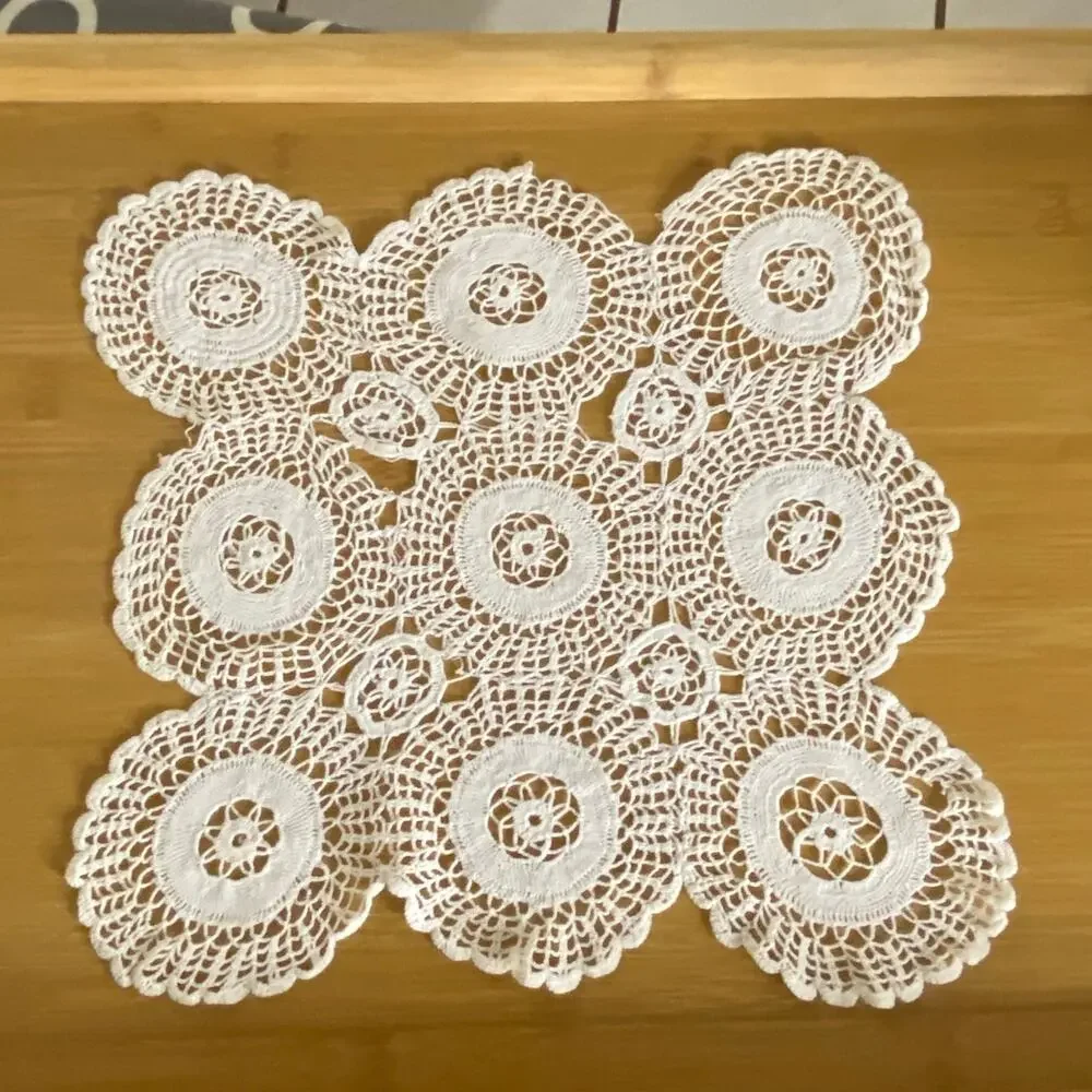 Vintage Handmade Crochet Floral Medallion Doily 11